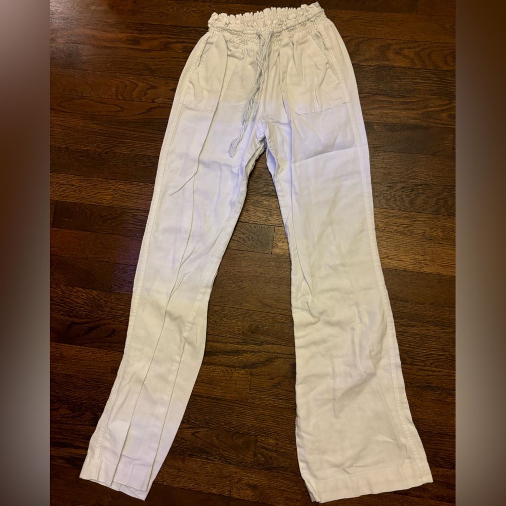 White Flare Pants with Relaxed Fit and Lightweight Fabric